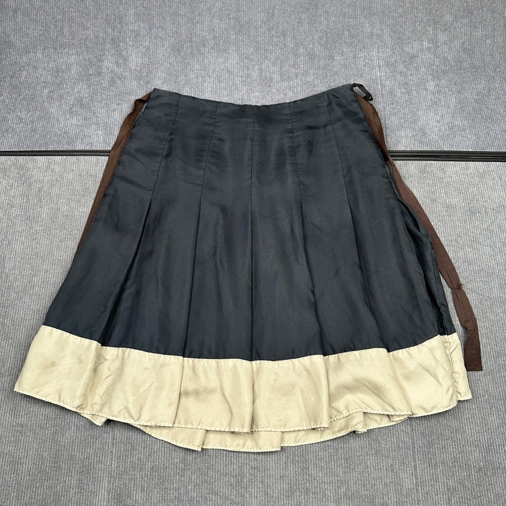 Gap Silk Blend Colorblock Pleated Midi Skirt Navy Tan Brown Y2k Size 2